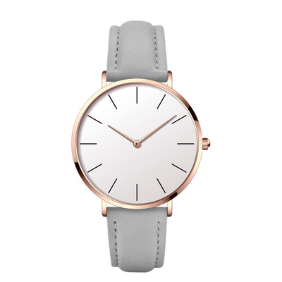 Ultra Thin Case Womens Fashion Watch PVD Plated With Genuine Leather Strap